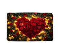 Red Rose Valentine'S Day Red Heart Flower Romantic Valentines Wedding Sweet Love Zerbino Asciugapassi Morbido Zerbino Ingresso Antiscivolo Tappeto Entrata Per Corridoio Esterno Vasca 40X60Cm