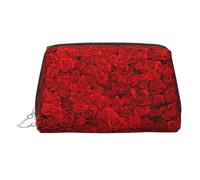 Red Rose1 - Trousse da viaggio con stampa di grande capacità, con tasche interne, per uso quotidiano, Argento, One Size