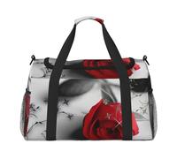 Red Rose2 Borsa da notte con stampa di rosa rossa, borsa da weekender, borsa da allenamento, borsa da yoga, borsone per oggetti personali per Audlts, Nero , Taglia unica
