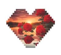 Red Roses at Sunset Print Building Brick Block Puzzle - Puzzle a forma di cuore immagine, puzzle in legno
