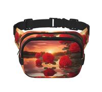 Red Roses at Sunset Square Double Layer Waist Bag Belt - Uni Everywhere Fanny Pack Purse for Running, Travel, Hiking, Fitness, Black, One Size, Nero, Taglia unica, Nero , taglia unica
