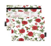 Red Roses - Confezione da 2 raccoglitori per matite per la scuola dei bambini, astuccio trasparente per ragazzi e ragazze, 24,9 × 17,8 cm