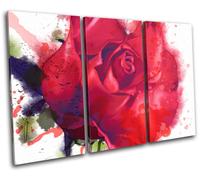 Red Roses Love Flowers Watercolour Floral TREBLE TELA parete arte foto stampa