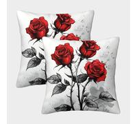 Red Roses Tattoo Design-Black And Red Floral Art Federe Cuscini Per Divano Decorative Fodere Per Cuscini Set 2 Pezzi Moderni Letto Casa Camera 50x50cm
