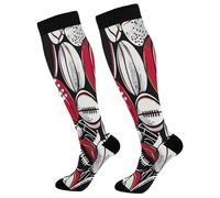 Red Rugby Calze Antitrombo Calze Compressione Volo Calzini Alti Sono Per Escursioni Circolazione Supporto Edema 1 Paio 50Cm