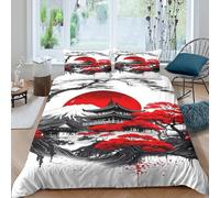 Red Sakura Treecopripiumino microfibra Set di 3 Pezzi stampa 3D cerniera nascosta Japanese Art Style Set Di Copripiumino incluso federe per cuscini aiosa for bambini e adolescenti Single（140x200cm）