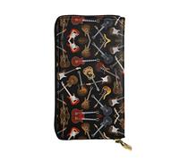 Red Skulls - Portafoglio da donna in pelle con teschi lunghi, per carte di credito, contanti, monete, Chitarre., Taglia unica