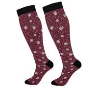 Red Snowflake Pattern Calze Compressione Elastiche Calzini Donne Calze Contenitive Per Atletica Escursioni Circolazione 50Cm