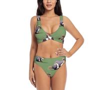 Red Squirrel - Costume da bagno da donna a vita alta, due pezzi, imbottito, nero, L