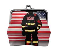 Red Stripe Firefighter USA Flag Print Squisito bacio Lock Portafoglio compatto versatile donna portamonete piccolo sacchetto con cerniera
