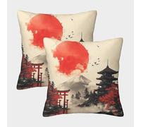 Red Sun Rising-Japanese Landscape Art Federe Cuscini Per Divano Decorative Fodere Per Cuscini Confezione Da 2 Con Cerniera Invisibile Da Letto Divano 45x45cm