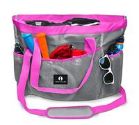 Red Suricata Borsa da Spiaggia Grande in Rete - Borsa Mare Donna XXL - Borse Piscina con Chiusura con Cerniera