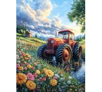 Red Tractor in Flower Field Puzzle 500 Pezzi Van Gogh Per Amanti Dell'arte Mitos Cuento De Hadas Cartone Rigido Anti Riflesso Notte Stellata Per Decorazione Soggiorno Qualità Museale Top Vendita 500