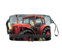 Red Tractor on Farm, trousse a doppio strato per cosmetici per donne e ragazze, borsa da viaggio per trucchi, pratica borsa organizer con scomparto per pennelli, Multi, 27x15x14 cm/10.6x5.9x5.5 in,