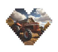 Red Tractor Print Building Brick Block Puzzle - Puzzle immagine a forma di cuore, immagine puzzle in legno