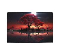 Red Tree Lake Moon Banner Party Decor Sfondo Bandiera Festa di Compleanno Fotografia Sfondo Decorazione Banner e Segnali Decorazione da Parete Banner Feste Forniture Bomboniere 180 x 119 cm