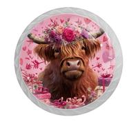 Red Valentine Highland Cow, confezione da 4 pomelli bianchi per armadietti da cucina, cassetti, per comò, comodino, armadio