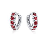 Red Wave Round Cubic Zirconia CZ Piccolo Kpop Huggie Hoop Orecchini Per Donne Per Uomini Simulato Rubino Argento Sterling
