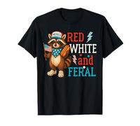 Red White And Feral Funny Raccoon 4 luglio Patriottico Maglietta