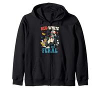 Red White And Feral Funny Raccoon 4th of July Patriotic Felpa con Cappuccio