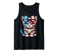 Red White Blue Kitten Cat Bow 4 luglio patriottico felino regalo Canotta