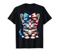 Red White Blue Kitten Cat Bow 4 luglio patriottico felino regalo Maglietta