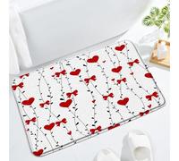 Red White Bowknot Heart Romantic Valentine Sweet Love Couple Modern Black Leaves Zerbino Ingresso Antiscivolo Tappeto Entrata Morbido Tappeti Da Bagno Per Vasca Esterno Corridoio 40X60Cm