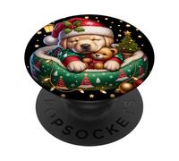 Red White Green Christmas Dog For Xmas Golden Retriever Mom PopSockets PopGrip Adesivo