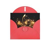 Red WHJSHOP - Biglietto di auguri con note musicali dorate e stelle lucide, carta perlescente di alta qualità, effetto perlato, busta di carta perlata su entrambi i lati