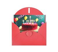 Red WHJSHOP - Biglietto di auguri con scritta "Happy Birthday" (lingua italiana non garantita), carta perlescente di alta qualità, double face, effetto perlato, busta in carta perlata