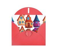 Red WHJSHOP - Biglietto di auguri con stampa della casa magica dei cartoni animati, carta perlescente di alta qualità su entrambi i lati, effetto perlato, busta di carta perlata