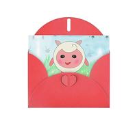 Red WHJSHOP - Biglietto di auguri con stampa di agnello, carta perlescente di alta qualità, double face, effetto perlato, busta in carta perlata