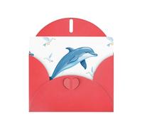 Red WHJSHOP - Biglietto di auguri con stampa di delfini che saltano tra i gabbiani, carta perlescente di alta qualità su entrambi i lati, effetto perlato, busta di carta perlata