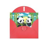 Red WHJSHOP - Biglietto di auguri con stampa di due panda felici, carta perlescente di alta qualità, effetto perlato, busta in carta perlata su entrambi i lati