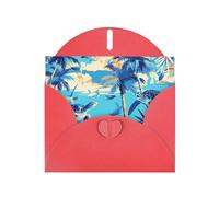Red WHJSHOP - Biglietto di auguri con stampa di palme e tartarughe marine subacquee - Carta perlescente di alta qualità su entrambi i lati, effetto perlato, con fibbia d'amore