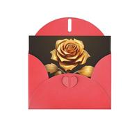 Red WHJSHOP - Biglietto di auguri con stampa di rose dorate, carta perlescente di alta qualità, double face, effetto perlato, busta in carta perlata