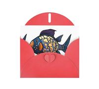 Red WHJSHOP Cartone animato lanterna pesce stampa biglietto di auguri - High-End carta perlescente double face effetto perla Love Buckle busta di carta perlata