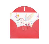 Red WHJSHOP Fantasy unicorno nel mare di fiori stampa biglietto di auguri - High-End carta perlescente double face effetto perla Love Buckle busta di carta perlato