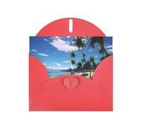 Red WHJSHOP Paradise Beach Palm Trees Prints, biglietto di auguri in carta perlescente di alta qualità, double face, effetto perlato, busta in carta perlata