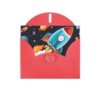 Red WHJSHOP razzo clipart astronave stampa biglietto di auguri - High-End carta perlescente doppia faccia effetto perla fibbia amore busta di carta perlato