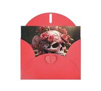 Red WHJSHOP Sugar Horror Skull Flowers Rose Prints biglietto di auguri - Carta perlescente di fascia alta double face effetto perla Love Buckle busta di carta perlata