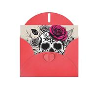 Red WHJSHOP Sugar Horror Skull Flowers Rose Prints biglietto di auguri - Carta perlescente di fascia alta double face effetto perla Love Buckle busta di carta perlata