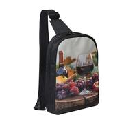 Red Wine Galsses & Grapes con stampa in legno borsa a tracolla per uomini e donne, zaino a tracolla impermeabile borsa da uomo per corridore allenamento escursionismo ciclismo viaggi