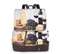 Red Wine Galsses & Grapes con stampa in legno donne zaino impermeabile antifurto leggero PU moda pelle nylon scuola borsa a tracolla zaino da viaggio, Nero , Taglia unica