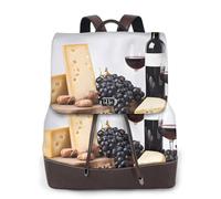 Red Wine Galsses & Grapes con stampa in legno donne zaino impermeabile antifurto leggero PU moda pelle nylon scuola borsa a tracolla zaino da viaggio, Nero , Taglia unica