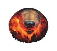 Red Wolf and Fire Cuffia da doccia taglia unica con tessuto impermeabile a doppio strato, adatta per il bagno e la cura della pelle