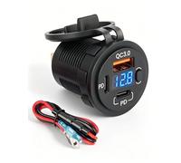 RED WOLF Presa doppia USB C PD da 78 W, 12 V, QC 3.0, caricatore rapido con interruttore e voltmetro LED, impermeabile, adattatore di ricambio per accendisigari di tipo C, per camper, camion, barca
