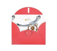 Red YYHWHJDE - Biglietto d'auguri con immagine di gabbiano al timone, 15,2 x 10,2 cm, con effetto perlato su entrambi i lati e inchiostro ecologico