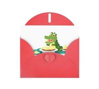 Red YYHWHJDE - Biglietto di auguri con stampa di piccolo coccodrillo che mangia budino, 15 x 10 cm, design unico e alla moda per varie occasioni