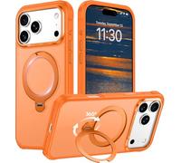 Red2Fire Compatibile con iPhone 17 Pro Custodia con supporto magnetico girevole a 360° Cavalletto O-Ring Cavalletto, custodia per telefono opaca traslucida di grado militare da 6,3 pollici, arancione